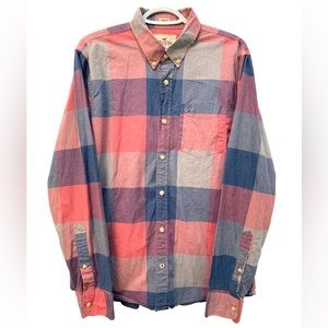 Hollister California Men's XL Button Up Long Sleeve Stretch Shirt Check Plaid